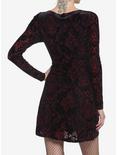Velvet Damask Long-Sleeve Dress, BURGUNDY, alternate