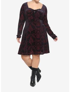 Plus Size Velvet Damask Long-Sleeve Dress Plus Size, , hi-res
