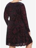Velvet Damask Long-Sleeve Dress Plus Size, BURGUNDY, alternate