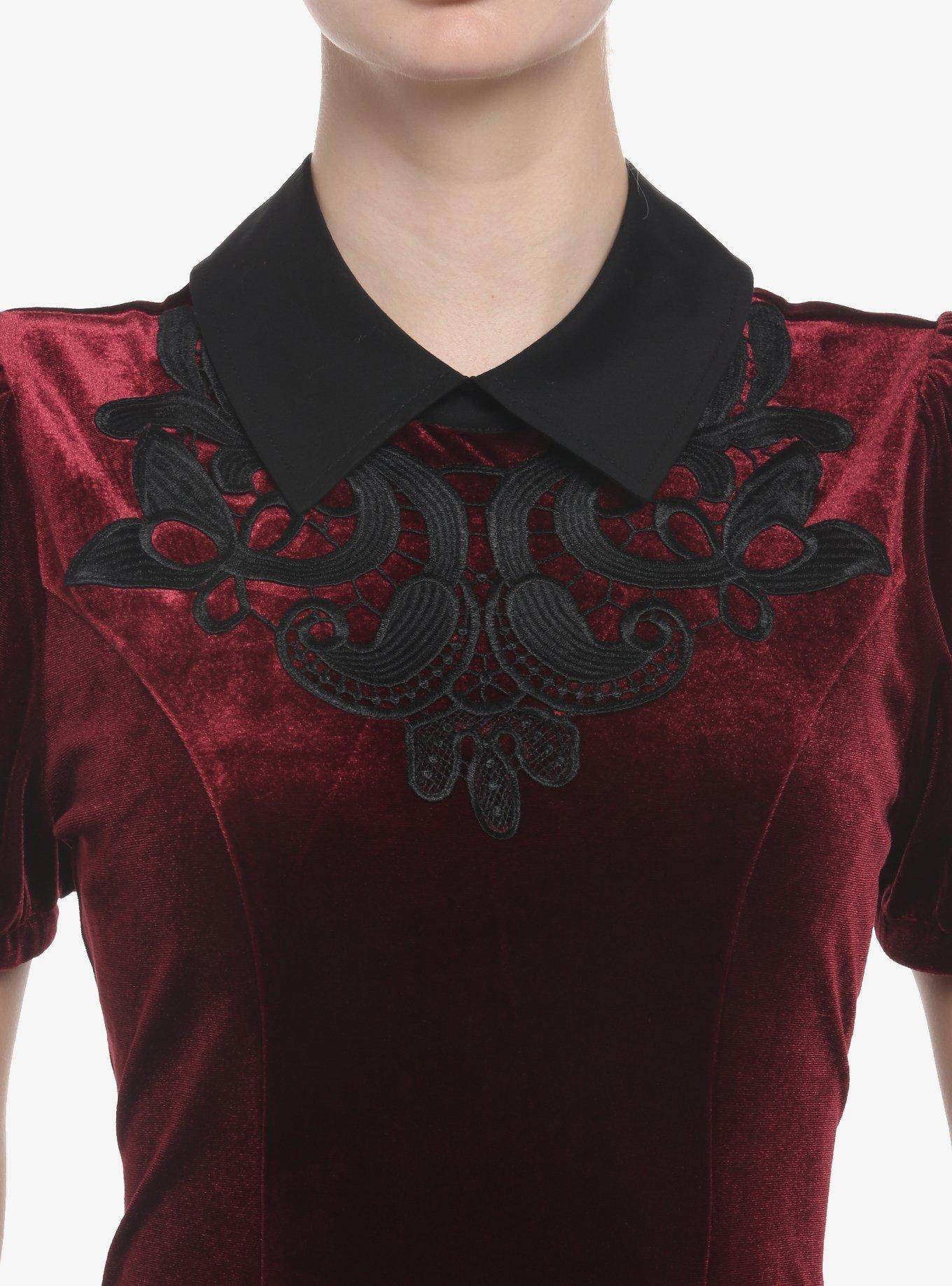 Burgundy Velvet Collar Dress, BURGUNDY, alternate