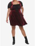 Burgundy Velvet & Black Lace Corset Dress Plus Size, BURGUNDY, alternate