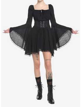 Black Corset Bell Sleeve Dress, , hi-res