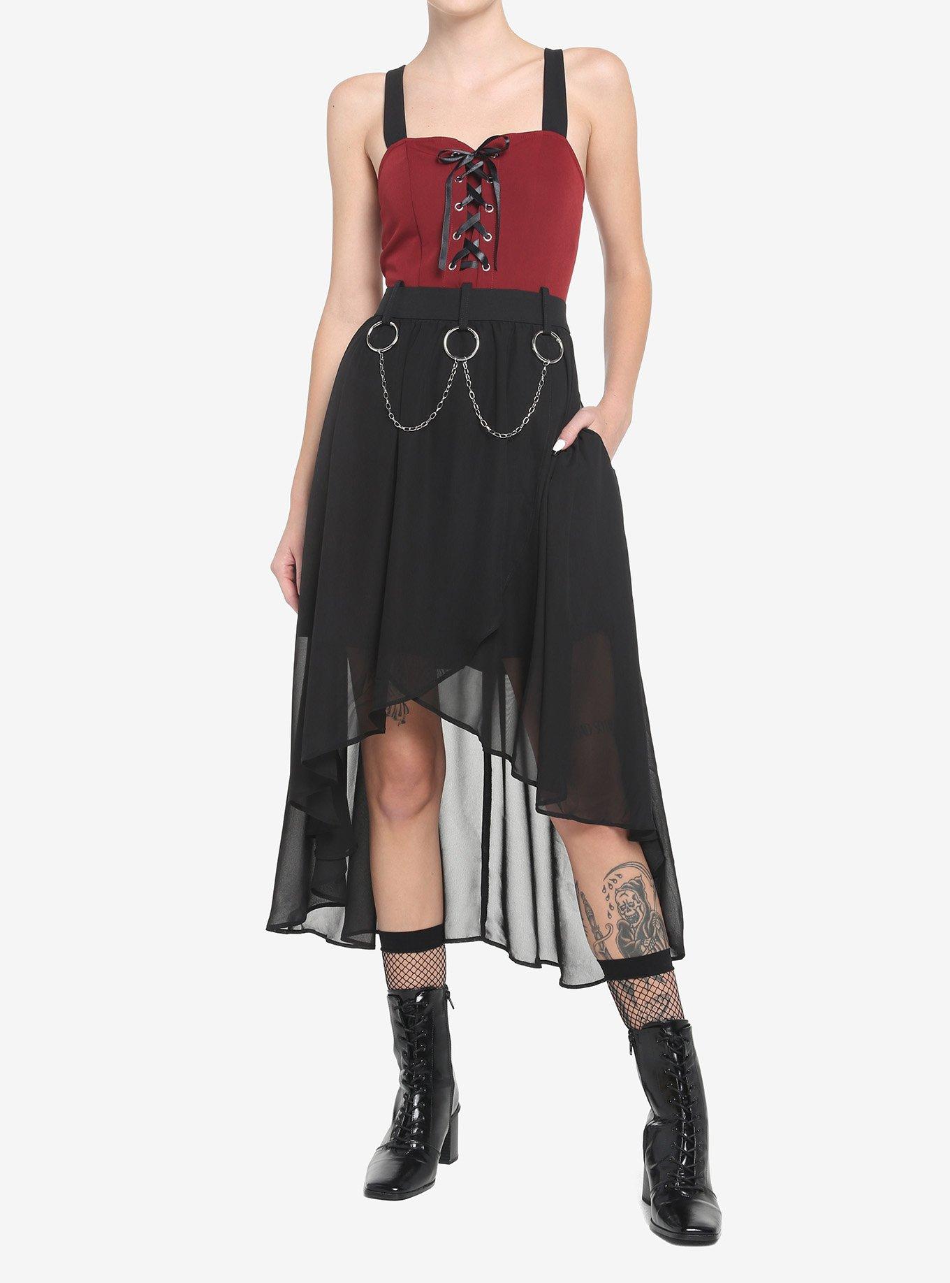 Red & Black O-Ring Hi-Low Dress, MULTI, alternate