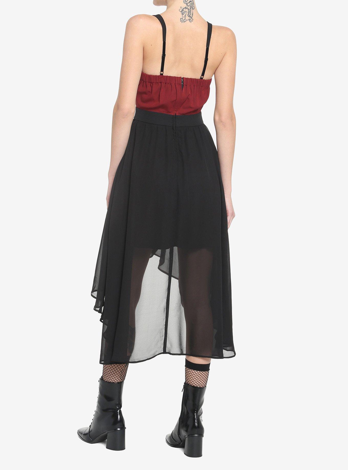 Red & Black O-Ring Hi-Low Dress, MULTI, alternate