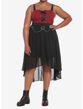 Red & Black O-Ring Hi-Low Dress Plus Size, , hi-res
