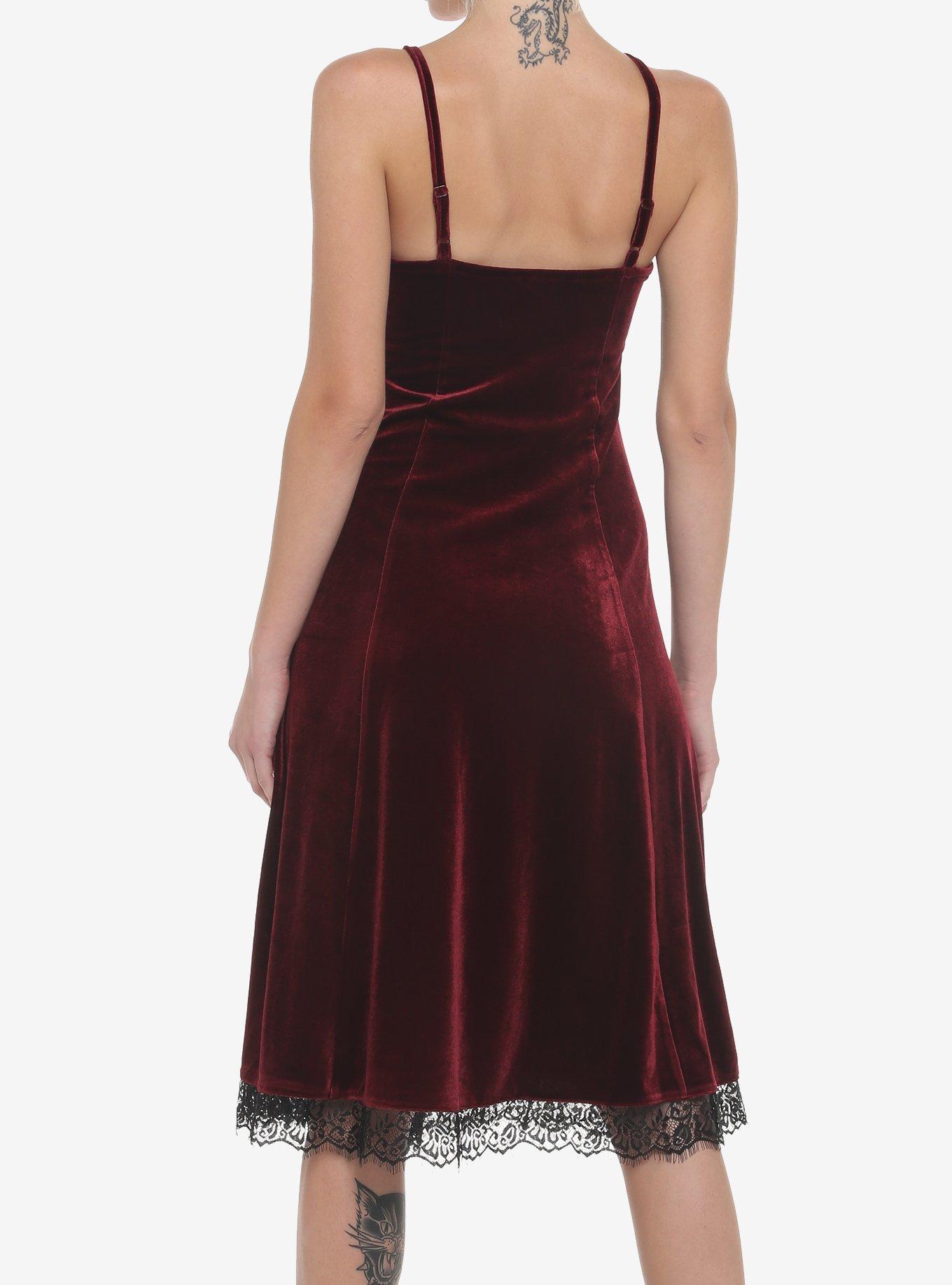 Burgundy Velvet Slip Midi Dress, BURGUNDY, alternate