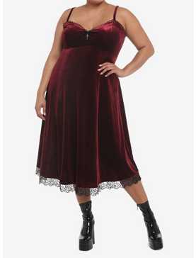 Burgundy Velvet Slip Midi Dress Plus Size, , hi-res