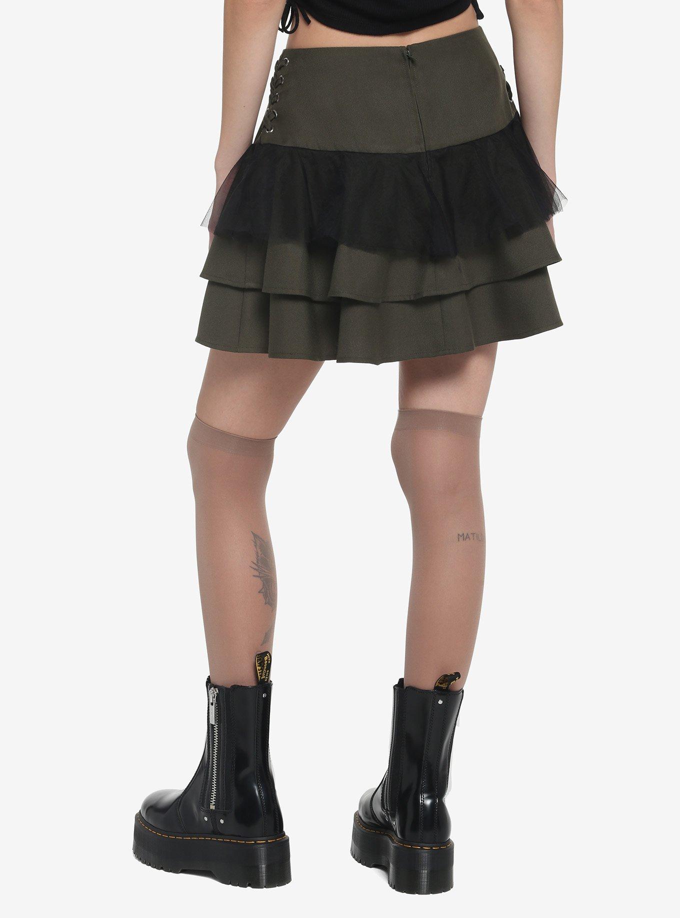 Green & Black Ruffle Tiered Skirt, GREEN, alternate