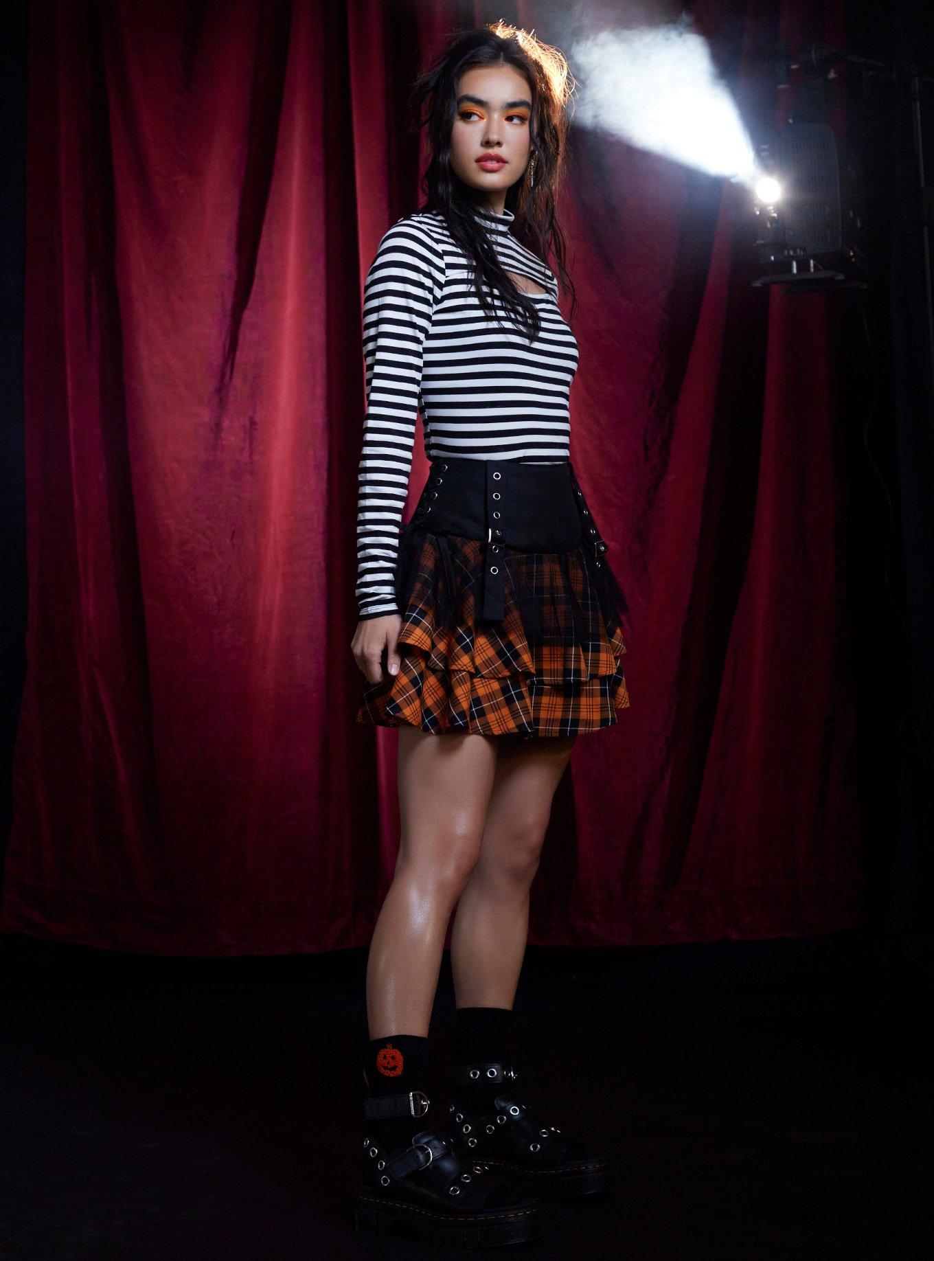 Orange & Black Plaid Buckle Tulle Skirt, PLAID, alternate