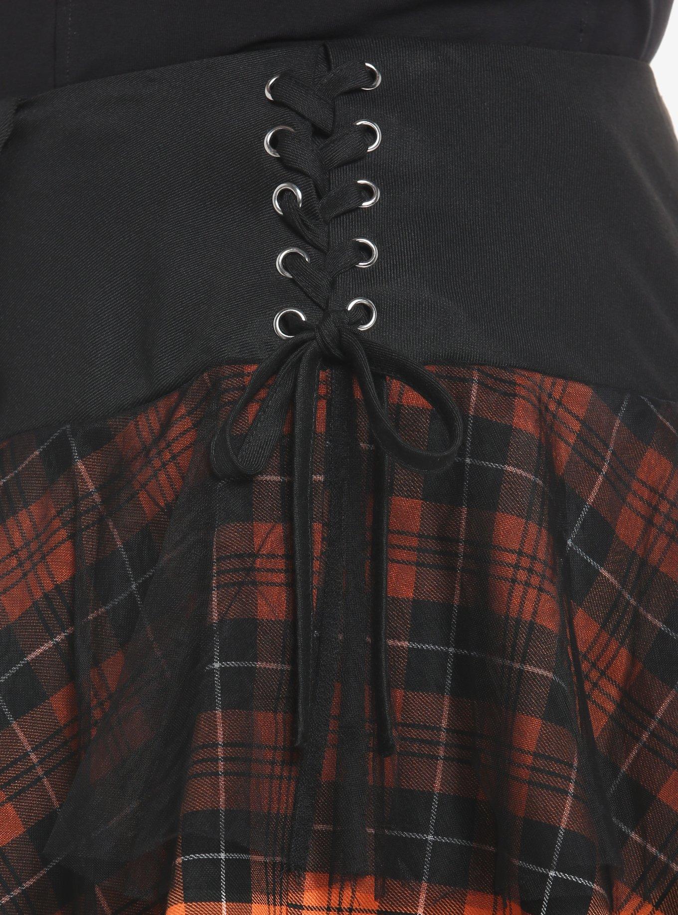 Orange & Black Plaid Buckle Tulle Skirt Plus Size, PLAID, alternate