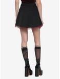 Black Lace Trim & Grommets Pleated Skirt, BURGUNDY, alternate
