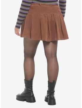 Brown Corduroy Pleated Mini Skirt Plus Size, , hi-res