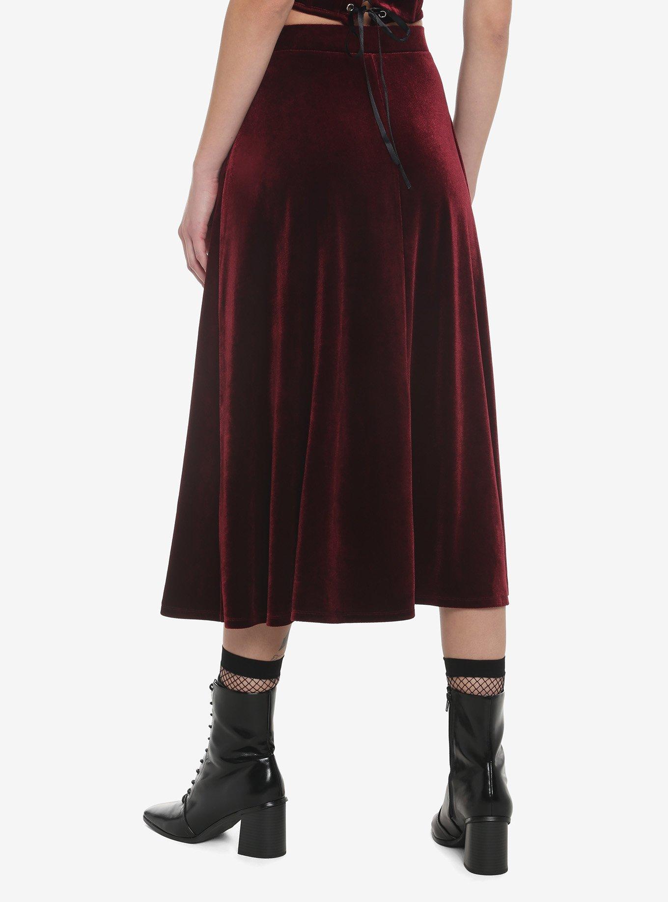 Burgundy Velvet Maxi Skirt, BURGUNDY, alternate
