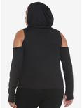 Black Cold-Shoulder Hooded Girls Top Plus Size, BLACK, alternate