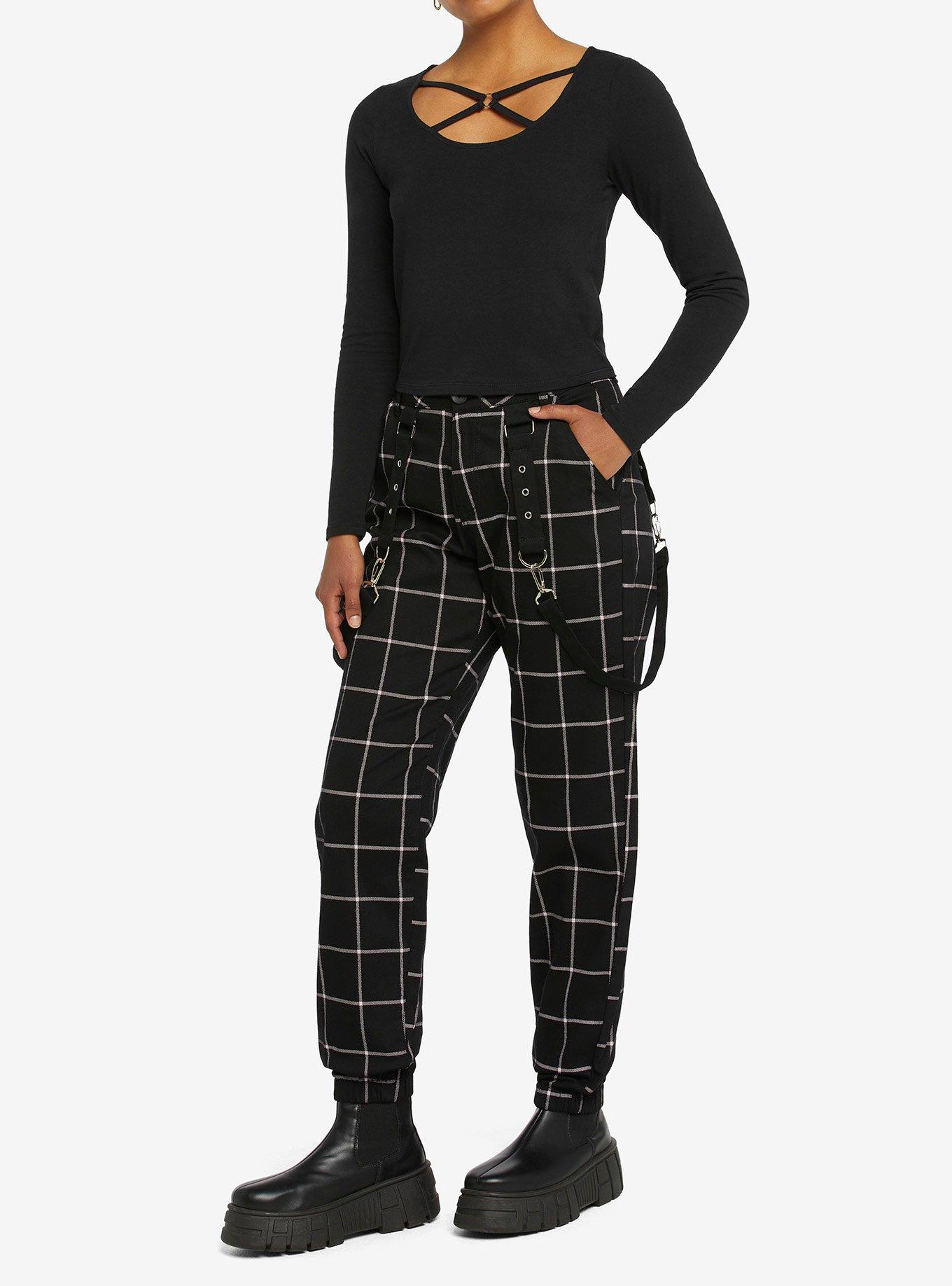 Black Strappy O-Ring Girls Crop Long-Sleeve Top, BLACK, alternate - view 2