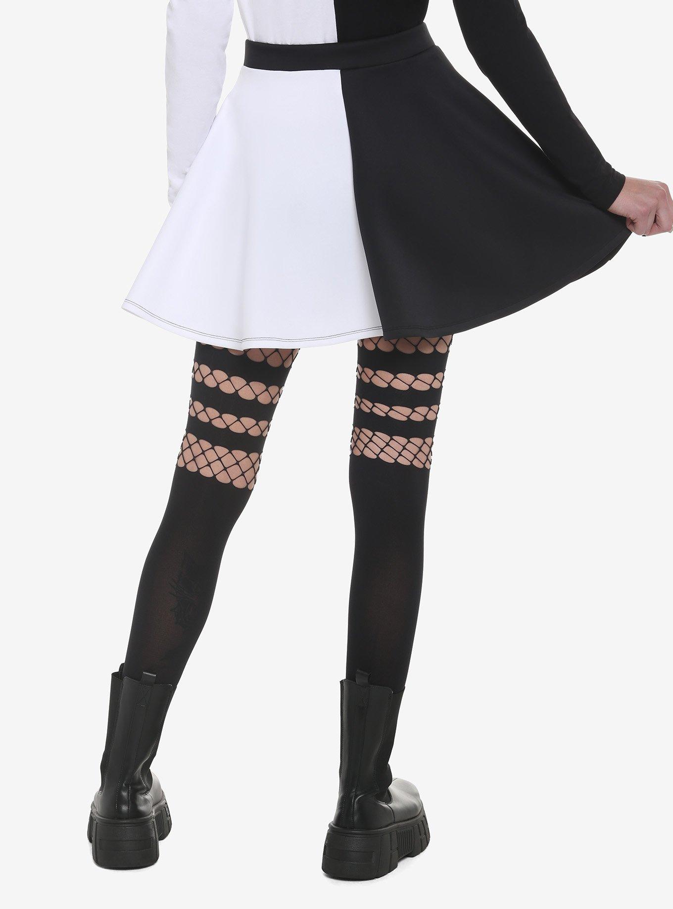 Black & White Split Skeleton Skirt, BLACK, alternate