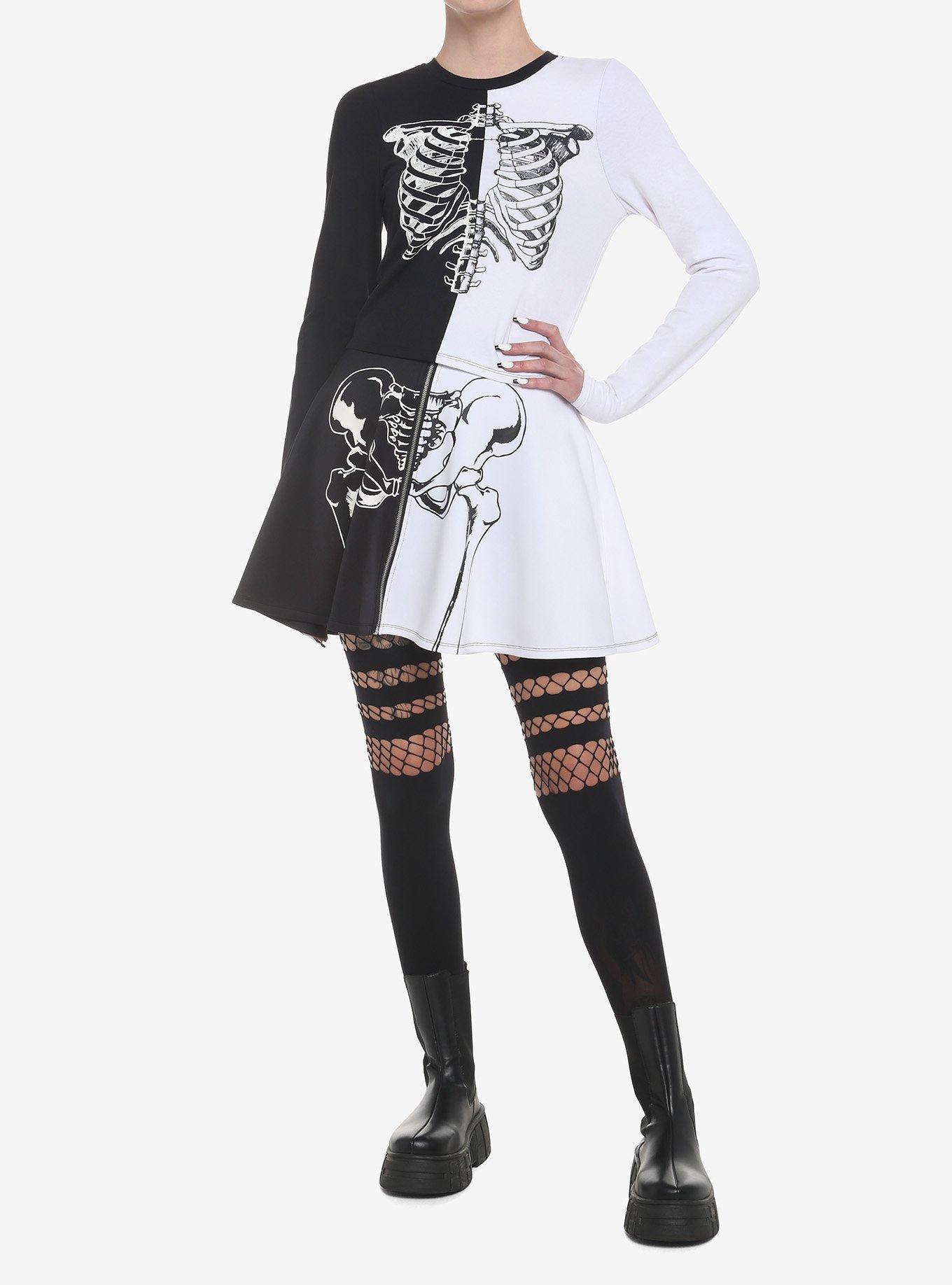 Black & White Split Skeleton Skirt, BLACK, alternate