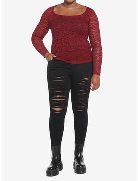 Burgundy Lace Girls Long-Sleeve Top Plus Size, , hi-res