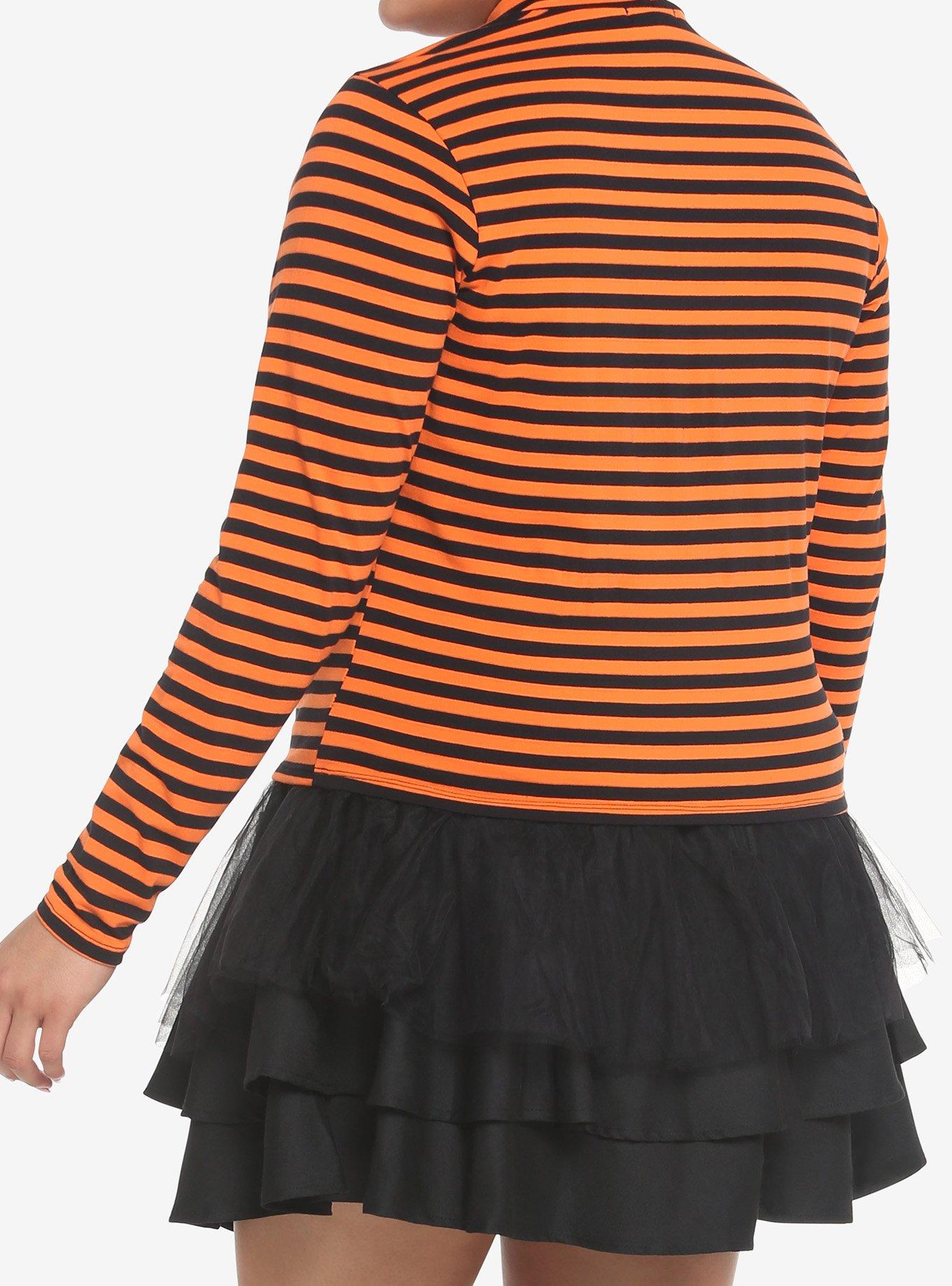 Orange & Black Stripe Cutout Girls Long-Sleeve Top Plus Size, STRIPES - ORANGE, alternate