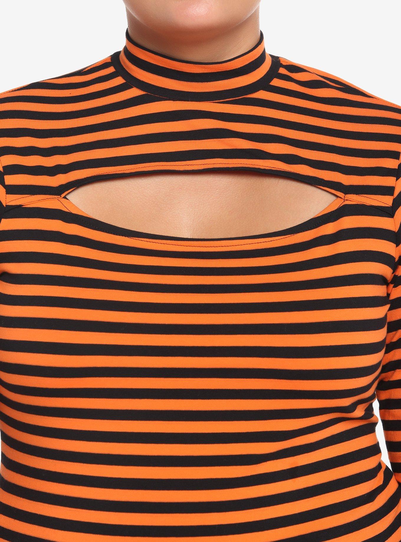 Orange & Black Stripe Cutout Girls Long-Sleeve Top Plus Size, STRIPES - ORANGE, alternate