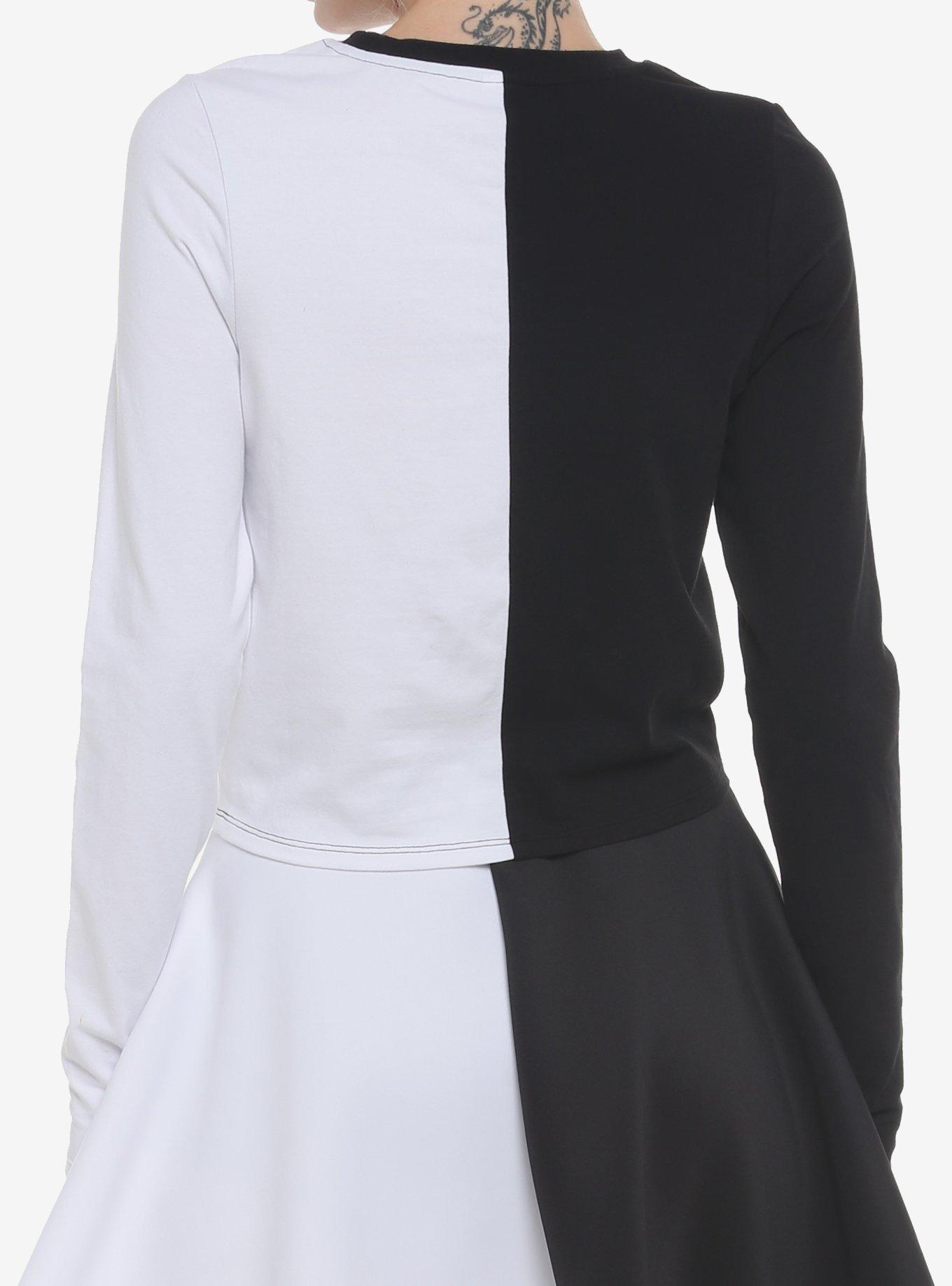 Black & White Split Ribcage Girls Long-Sleeve T-Shirt, BLACK  WHITE, alternate