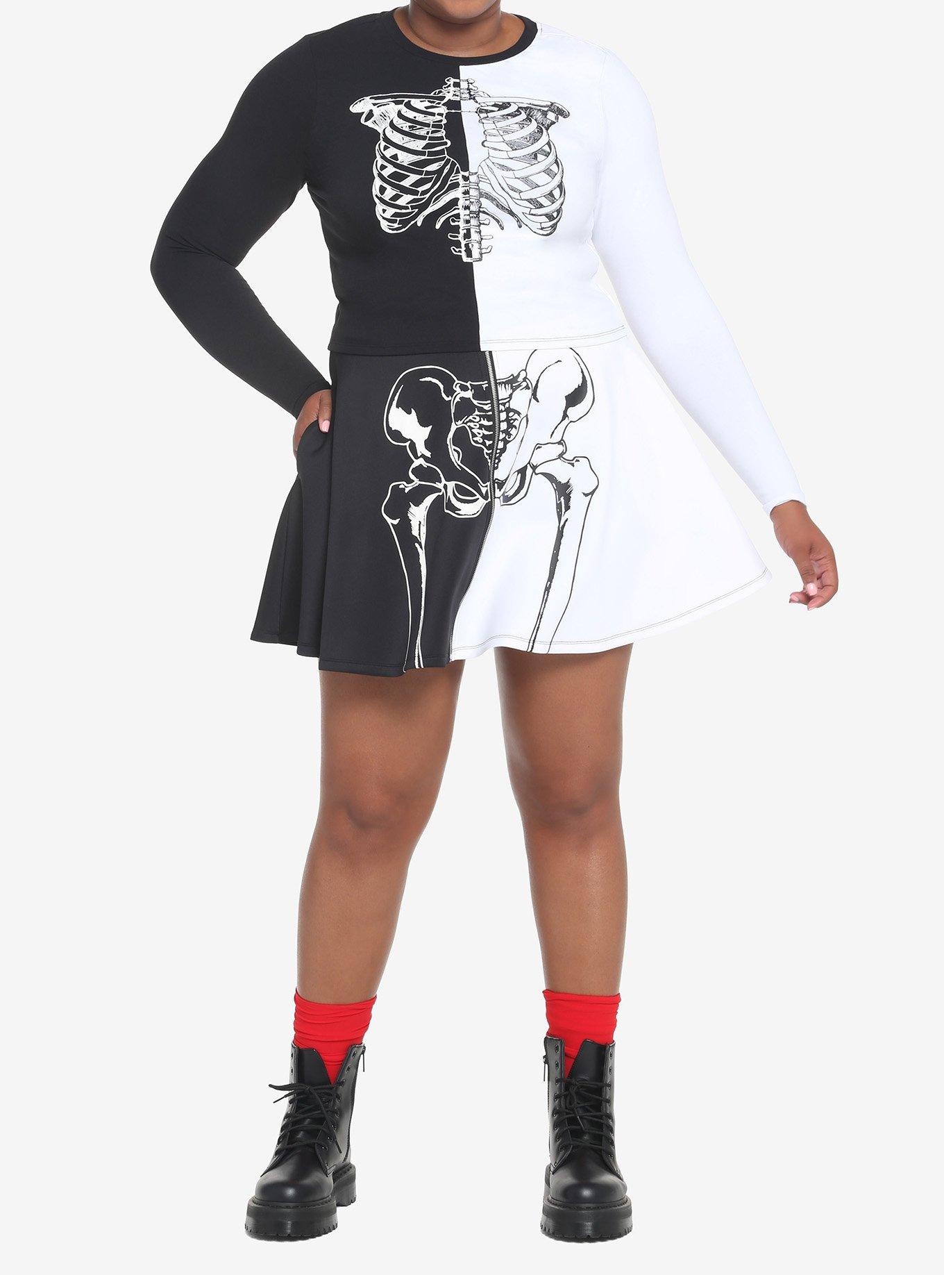 Black & White Split Rib Cage Girls Long-Sleeve T-Shirt Plus Size, , hi-res