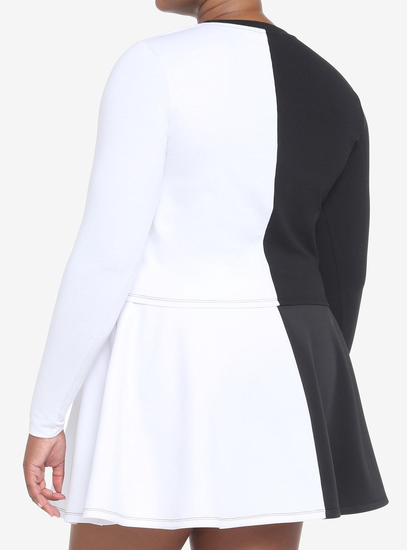 Black & White Split Rib Cage Girls Long-Sleeve T-Shirt Plus Size, BLACK  WHITE, alternate