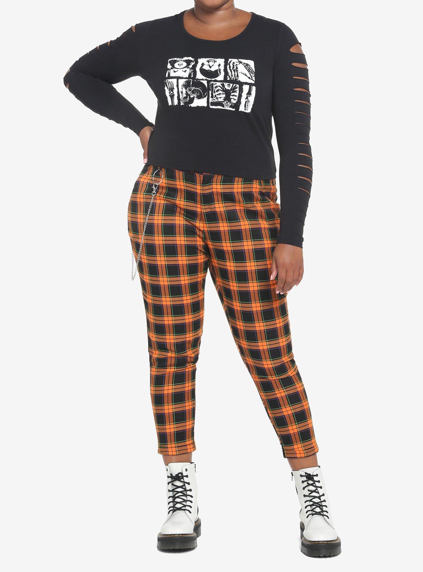 Skeleton Slashed Long-Sleeve Girls Crop Top Plus Size, BLACK, alternate