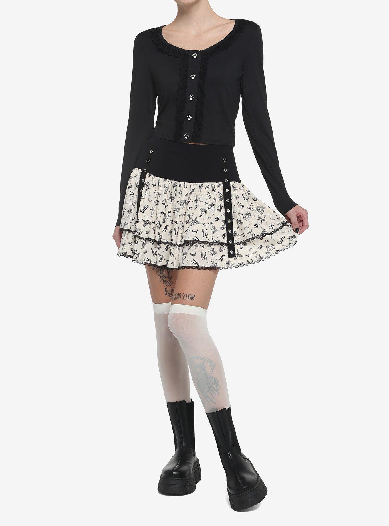 Black Mushroom Girls Crop Long-Sleeve Top, BLACK, alternate