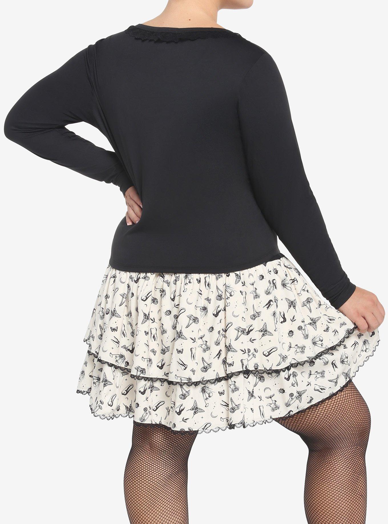 Black Mushroom Girls Crop Long-Sleeve Top Plus Size, BLACK, alternate
