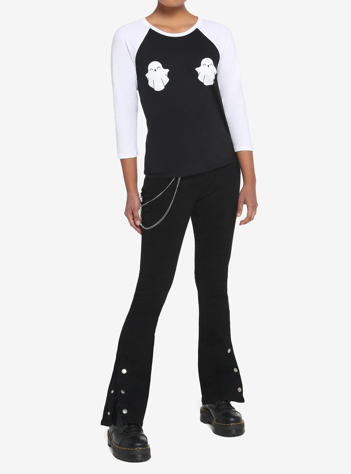 Smiling Ghost Girls Raglan T-Shirt, BLACK, alternate
