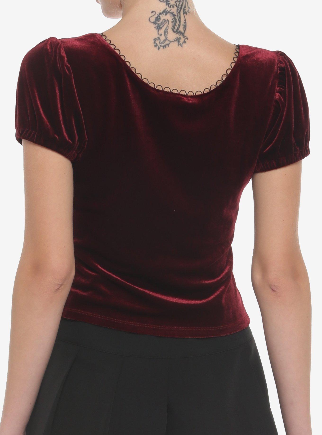 Burgundy Velvet Puff-Sleeve Girls Top, SYRAH BURGUNDY, alternate