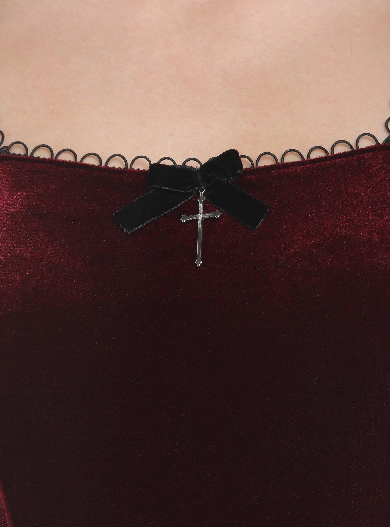 Burgundy Velvet Puff-Sleeve Girls Top, SYRAH BURGUNDY, alternate