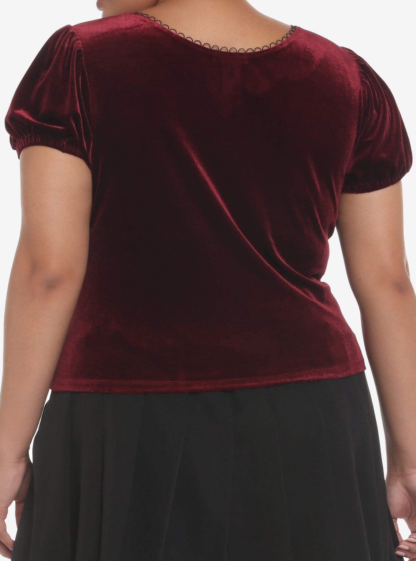 Burgundy Velvet Puff-Sleeve Girls Top Plus Size, SYRAH BURGUNDY, alternate