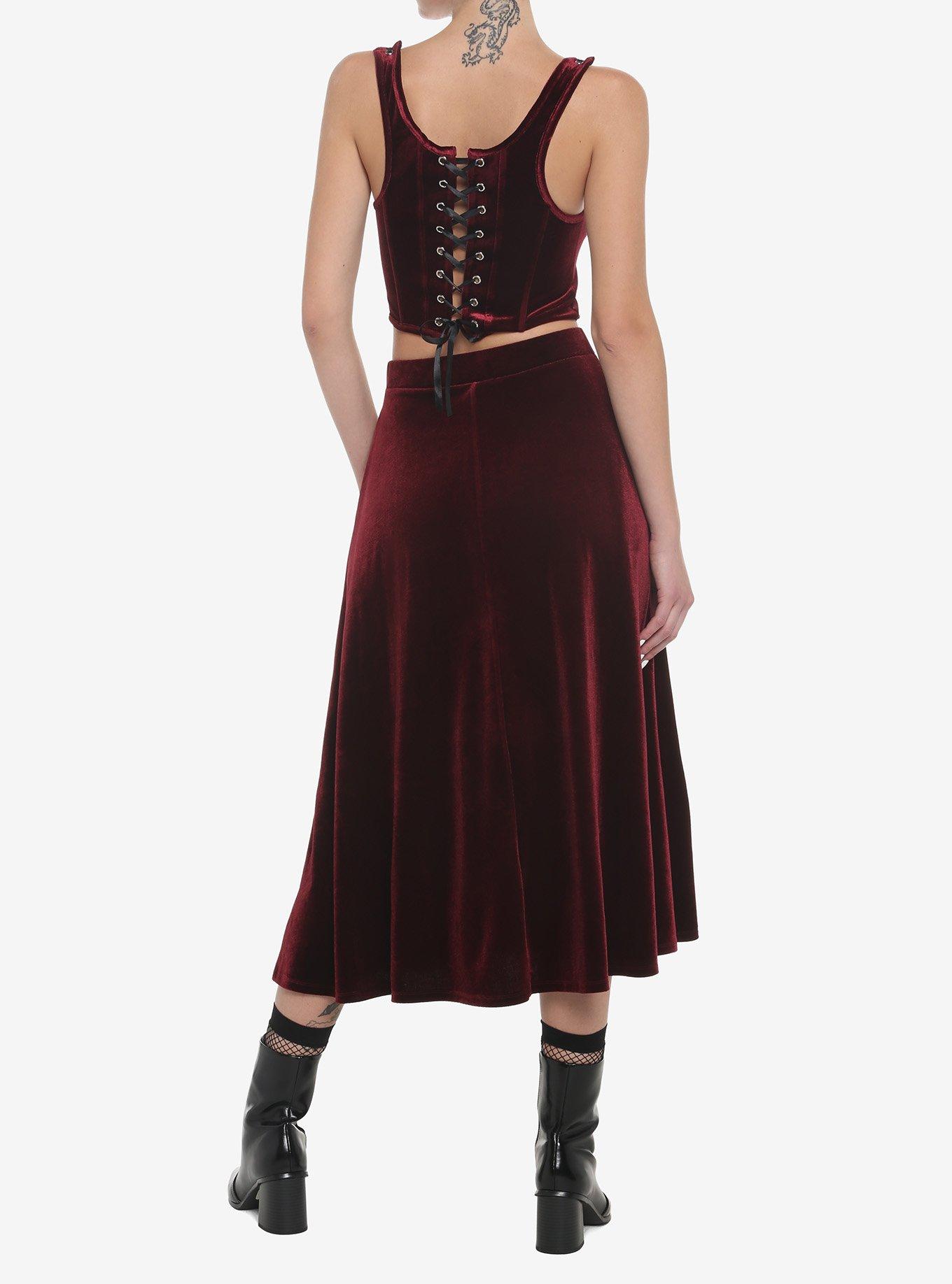 Burgundy Velvet Lace-Up Girls Corset, SYRAH BURGUNDY, alternate