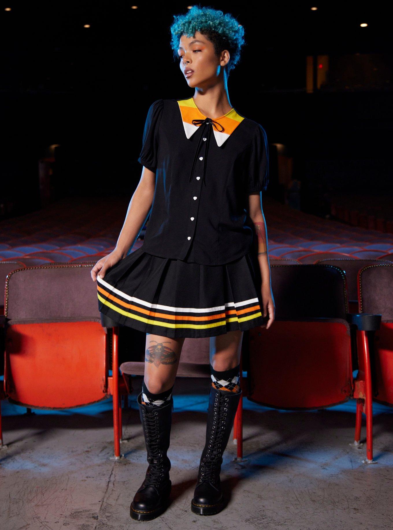 Candy Corn Collar Girls Woven Button-Up, BLACK, alternate