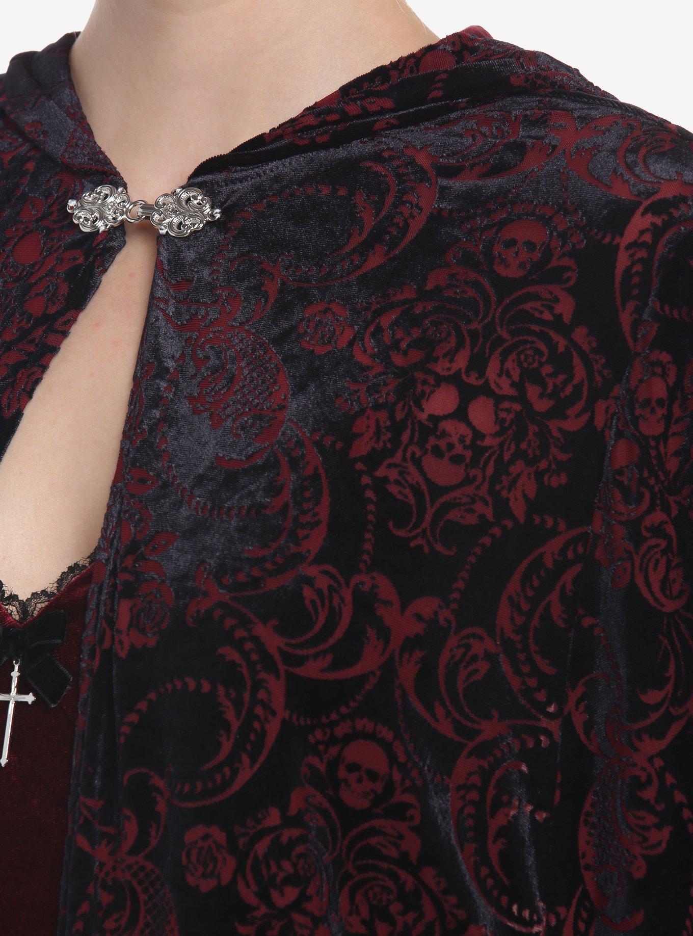 Burgundy & Black Damask Hooded Girls Cape, RED, alternate
