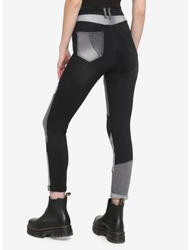 Black & Grey Patchwork Skinny Jeans, , hi-res