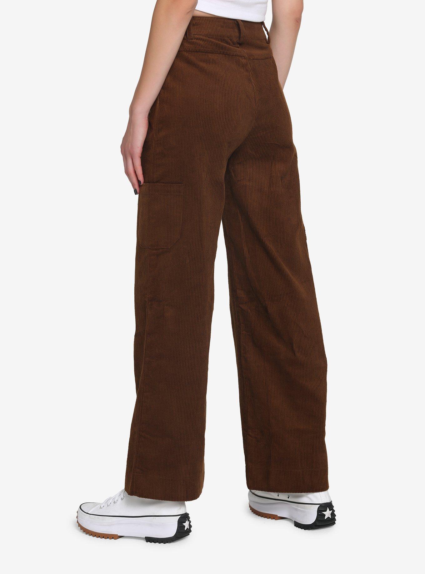 Brown Corduroy Cargo Straight Leg Pants, BROWN, alternate