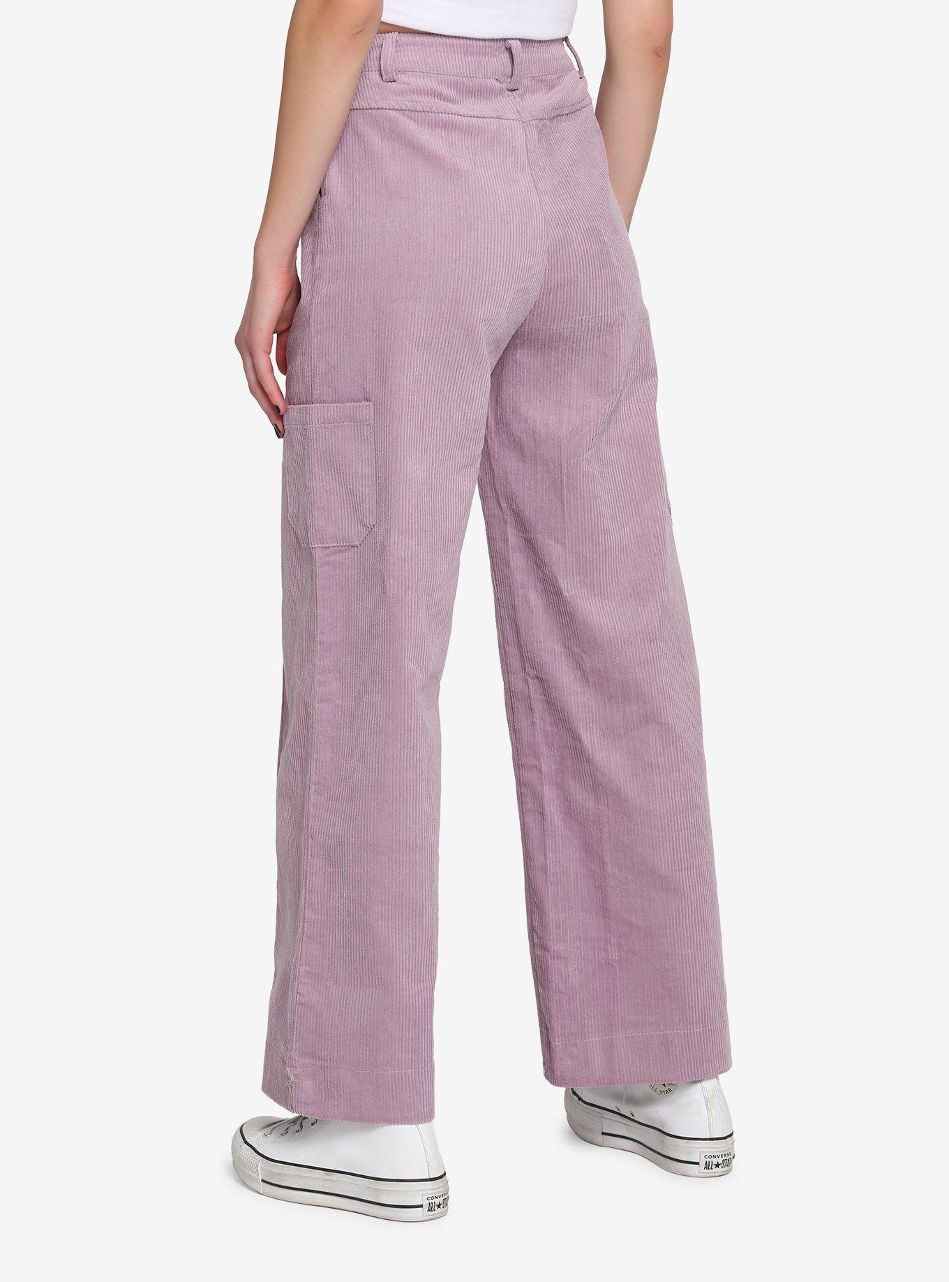 Lavender Corduroy Cargo Straight Leg Pants, LAVENDER, alternate