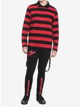 Black & Red Stripe O-Ring Long-Sleeve Polo Shirt, BLACK  RED, alternate