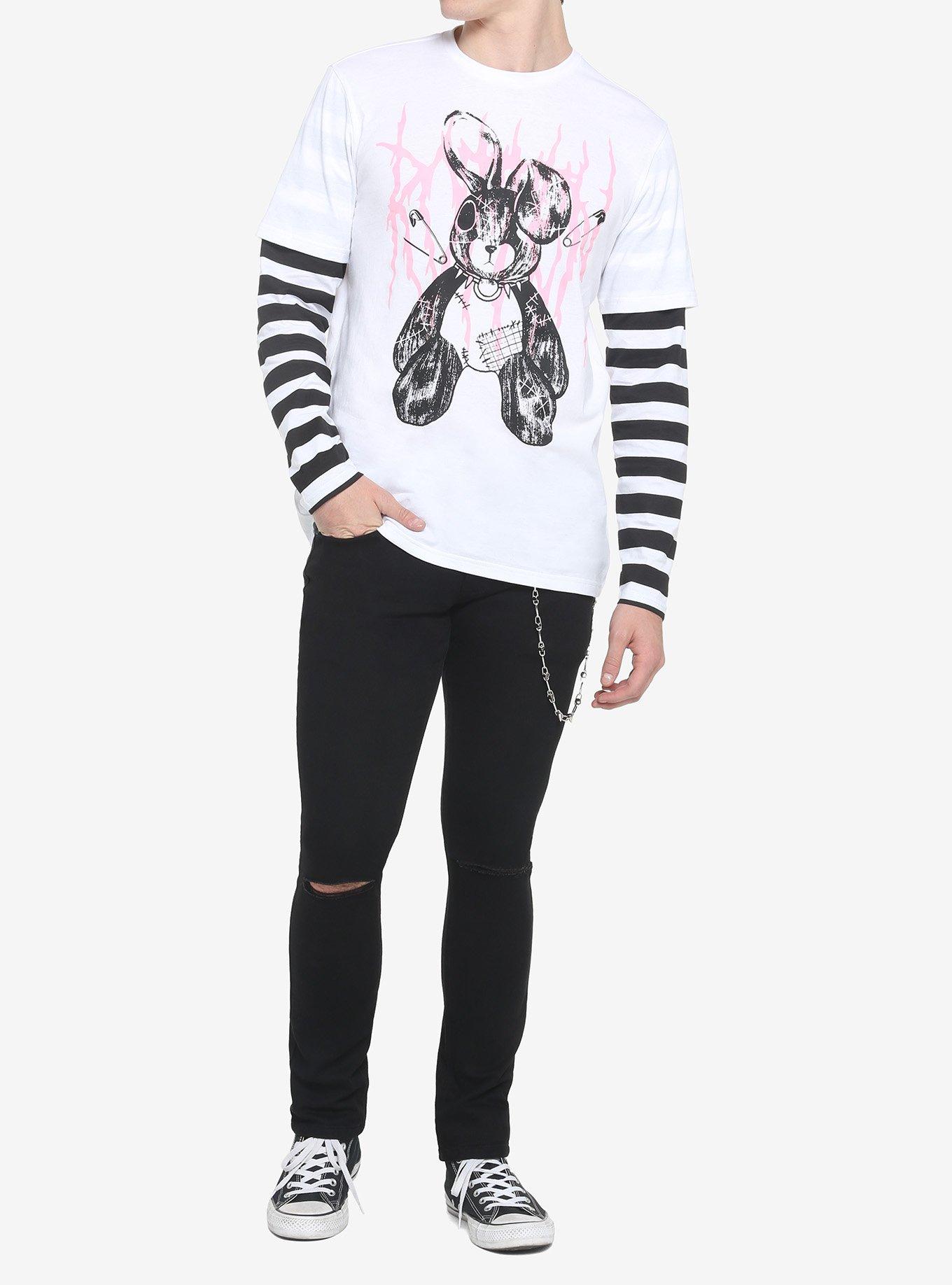 Black & White Stripe Bunny Twofer Long-Sleeve T-Shirt, BLACK, alternate