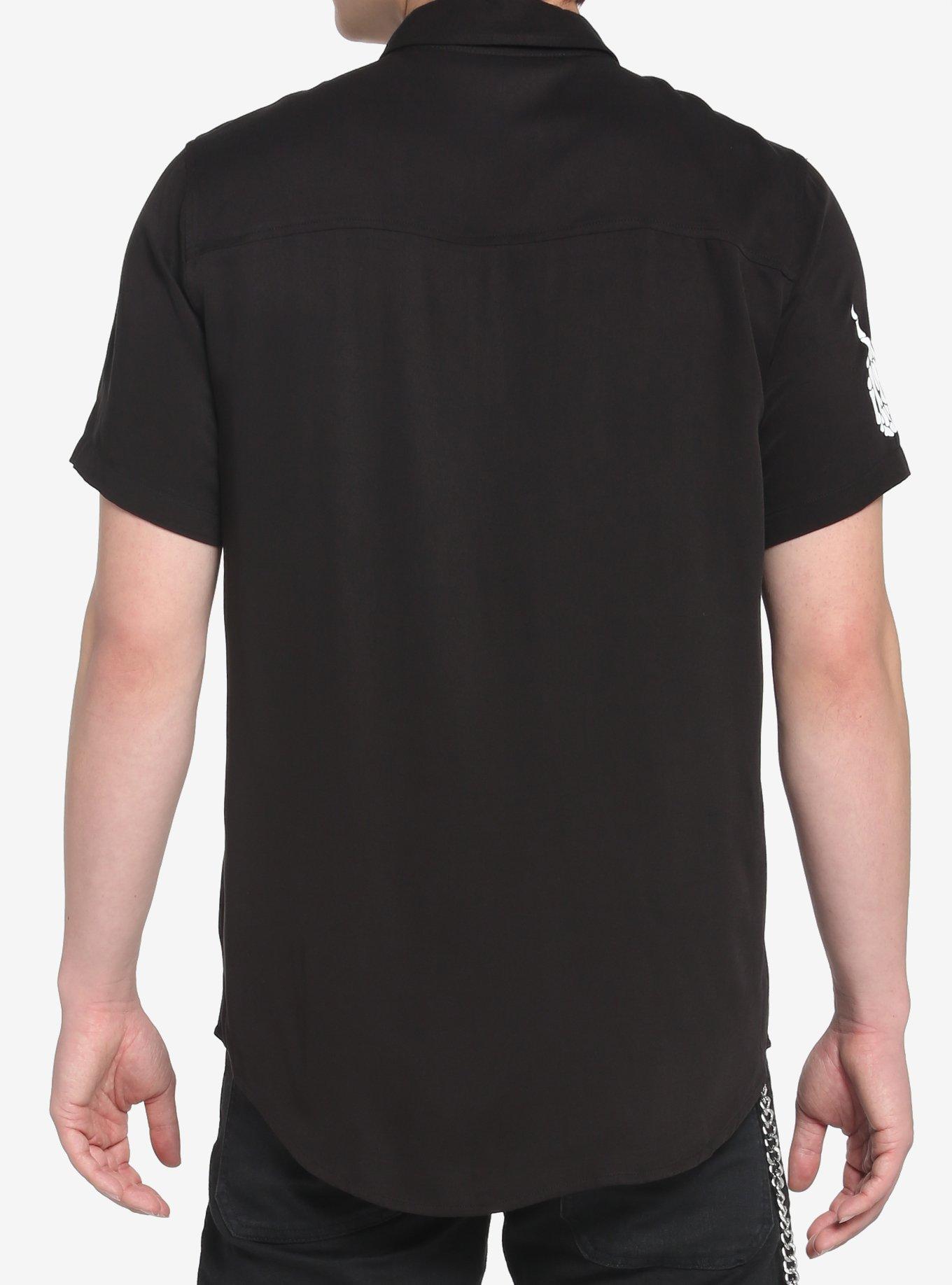 Black & Pink Punk Symbols Woven Button-Up, BLACK, alternate