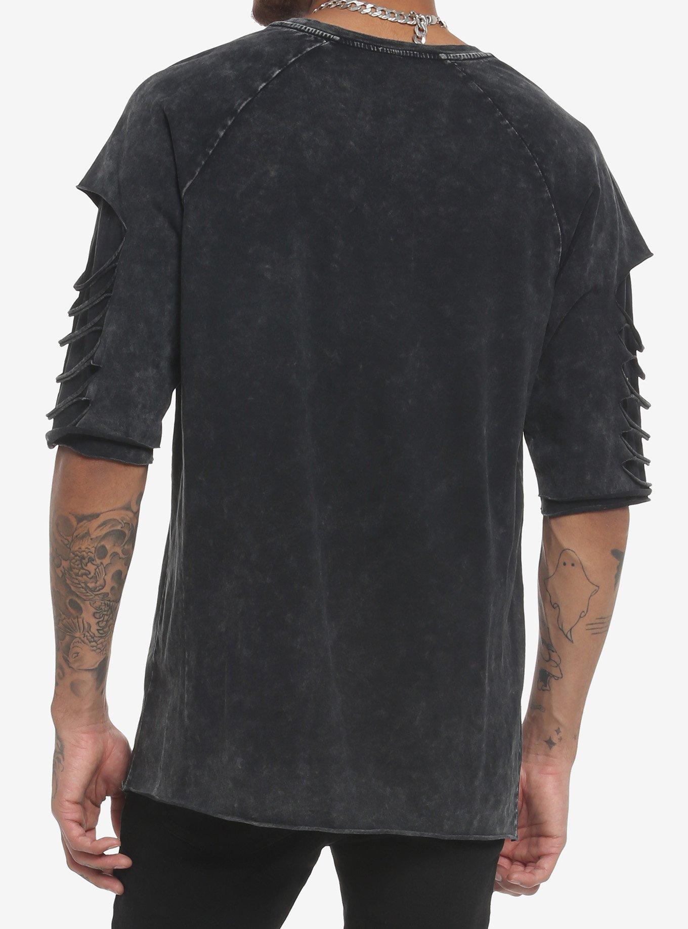 Grey Wash O-Ring Ripped T-Shirt, BLACK, alternate