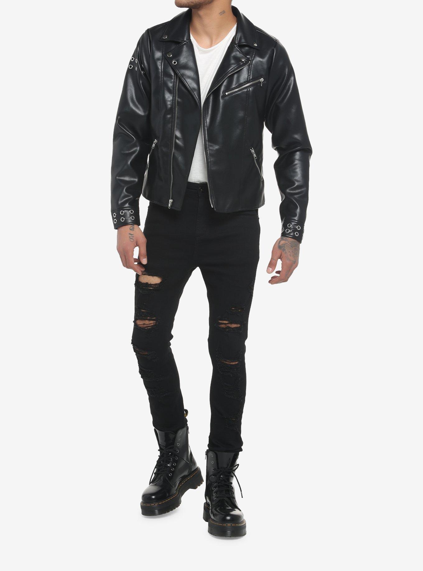 Black Grommets Motorcycle Jacket, BLACK, alternate