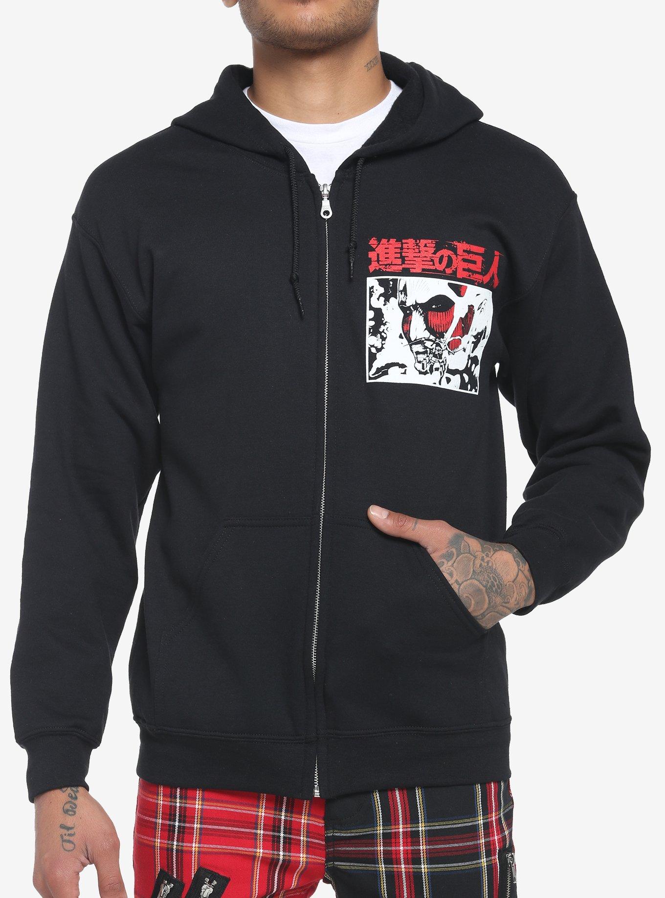 Attack On Titan Colossal Titan Panel Hoodie, BLACK, alternate