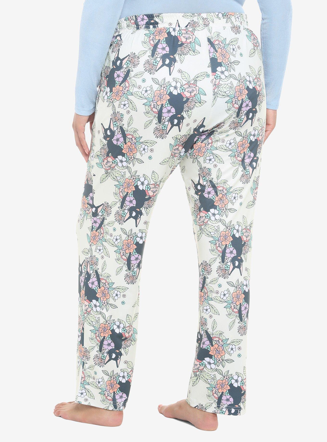 Her Universe Studio Ghibli Kiki's Delivery Service Jiji Floral Pajama Pants Plus Size, MULTI, alternate