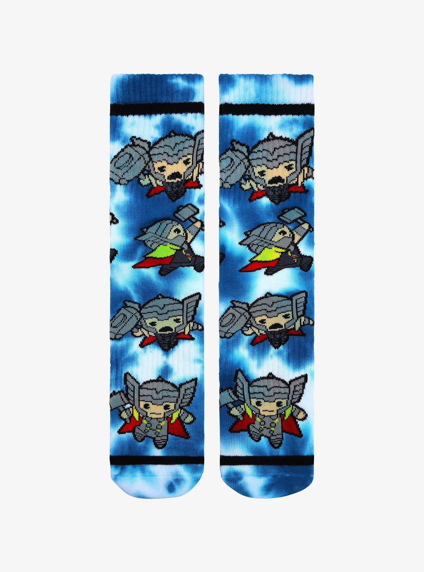 Marvel Thor Chibi Tie-Dye Crew Socks - BoxLunch Exclusive, , hi-res