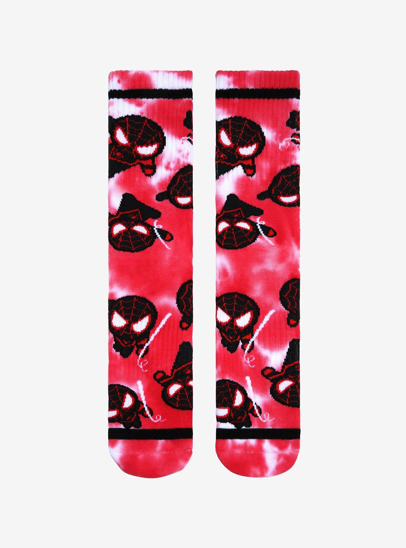 Marvel Spider-Man Miles Morales Chibi Allover Print Tie-Dye Crew Socks - BoxLunch Exclusive, , alternate