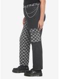 Black Checkered Split Straight Leg Jeans Plus Size, BLACK, alternate